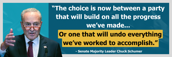 "The choice is now between a party that will build on all the progress we've made or one that will undo everything we've worked to accomplish." - Senate Majority Leader Chuck Schumer