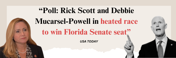 USA TODAY: Poll: Rick Scott and Debbie Mucarsel-Powell in heated race to win Florida Senate seat